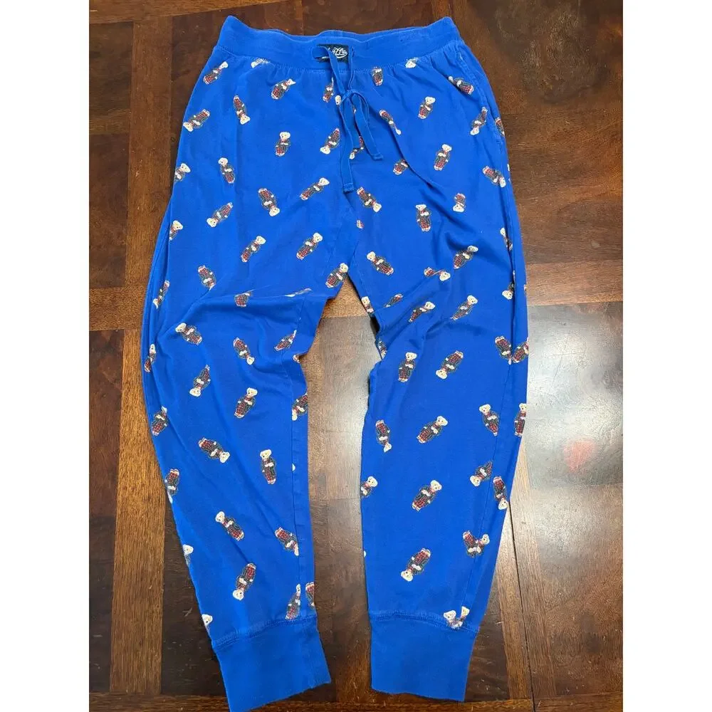 Polo Ralph Lauren Mens Medium Blue Polo Bear Jogger Pajama Pants